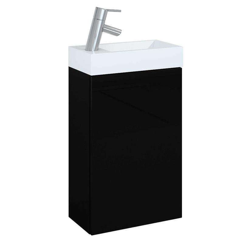 Alsó szekrény, AREZZO design MINI 40 1 ajtós matt fekete (alsószekrény + mosdó)