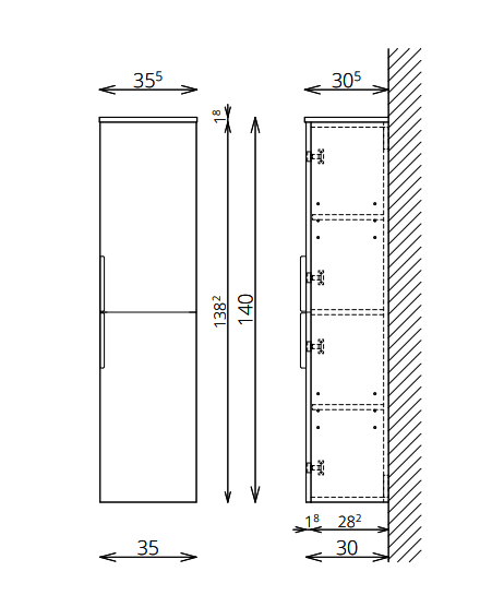 Fali szekrény, Tboss Carvea F140 2A kiegészítőszekrény, jobbos, króm fogantyúval