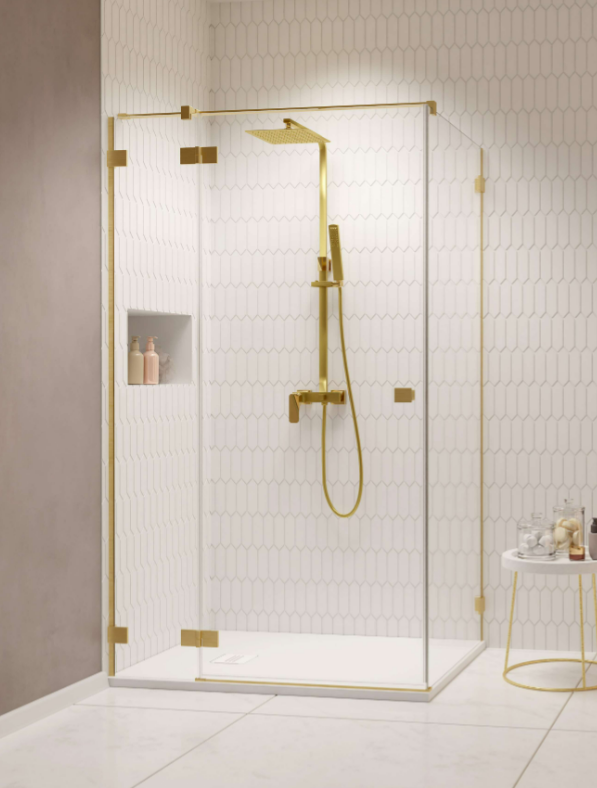 Zuhanykabin, Radaway Essenza Pro Brushed Gold KDJ szögletes zuhanykabin 100x100 átlátszó jobbos