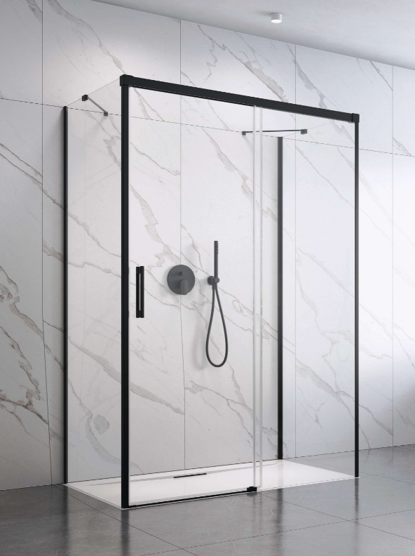 Zuhanykabin, Radaway Idea Black KDJ+S szögletes fekete zuhanykabin 150x110 átlátszó balos