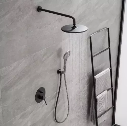 Falba süllyesztett csaptelep, Arezzo design Palmfield zuhanyszett, fekete AR-1160BL