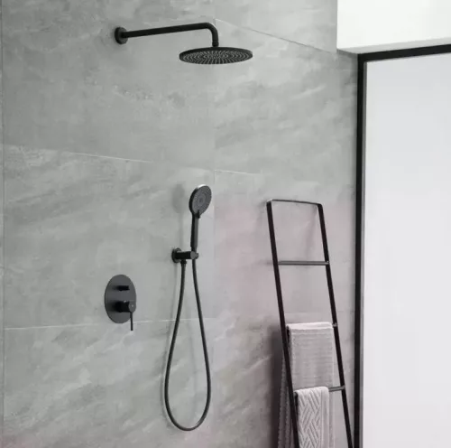 Falba süllyesztett csaptelep, Arezzo design Palmfield zuhanyszett, fekete AR-1160BL