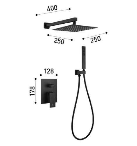 Falba süllyesztett csaptelep, Arezzo design Rockfield zuhanyszett, fekete AR-9960BL