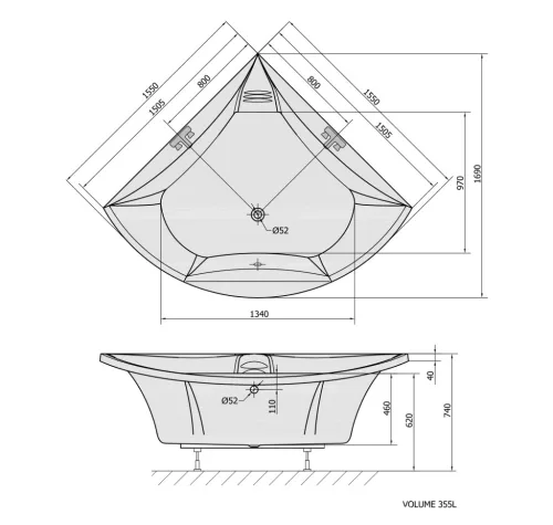 Kád, POLYSAN BERMUDA kád 155x155x47 : 33219 Sapho