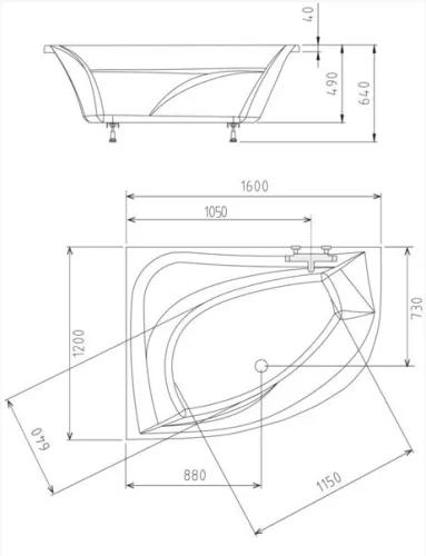 Kád, POLYSAN TANYA kád 160x120x49 cm, bal : 65119 Sapho