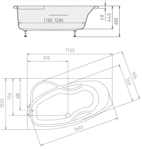 Kád, POLYSAN MAMBA kád 170x100x45 cm, bal : 76111 Sapho