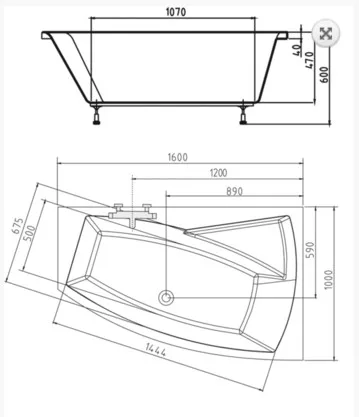 Kád, POLYSAN EVIA kád 170x100x47, jobb : 22611 Sapho