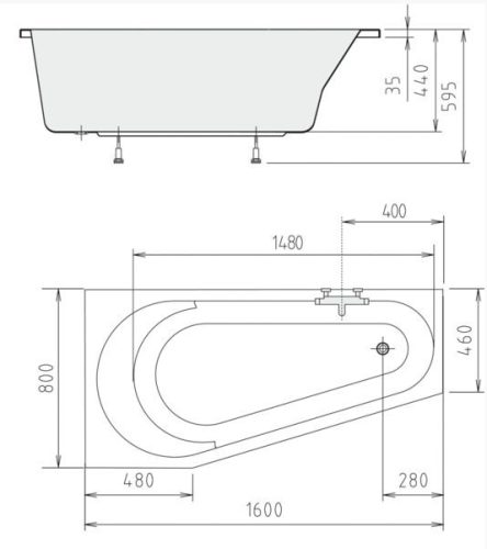 Kád, POLYSAN PROJEKTA kád 160x80x46, bal : 20111 Sapho