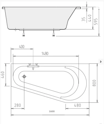Kád, POLYSAN PROJEKTA kád 160x80x46, jobb : 21111 Sapho