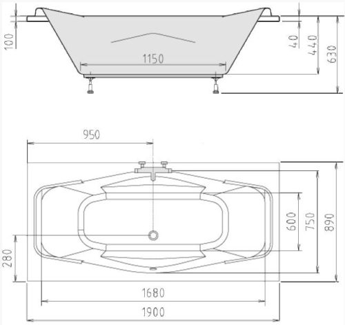 Kád, POLYSAN GARDA kád 190x90x44 : 14111 Sapho