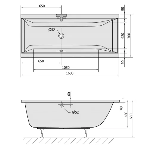 Kád, POLYSAN CLEO kád 160x70x48 cm : 73611 Sapho