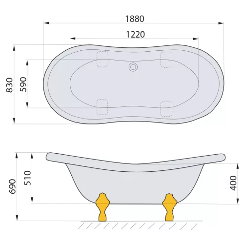 Kád, POLYSAN CHARLESTON kád 188x80, króm lábbal: 38122 Sapho