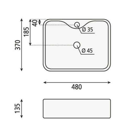 Mosdó, BALENA mosdó, lefolyó nélkül 48x13,5x37 cm: BH7013 Sapho