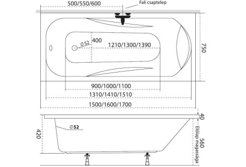 Kád, M-Acryl Sortiment 170x75