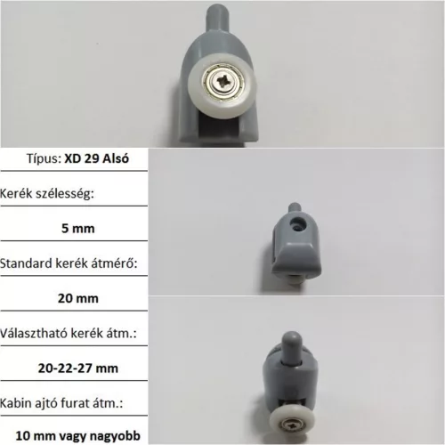 Zuhanykabin görgő, Aqualife XD-29 20mm alsó