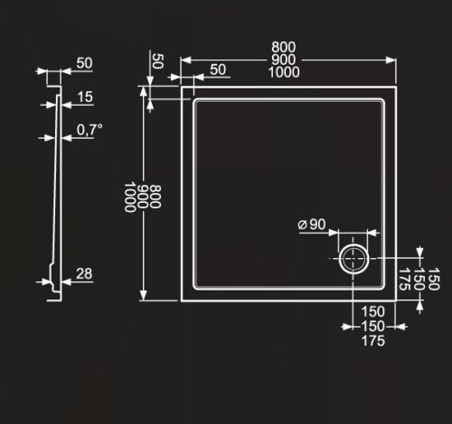 Zuhanytálca, Roltechnik Flat Kvadro 1000x1000 szögletes :RT