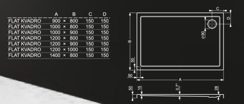 Zuhanytálca, Roltechnik Flat Kvadro 1000x1000 szögletes :RT