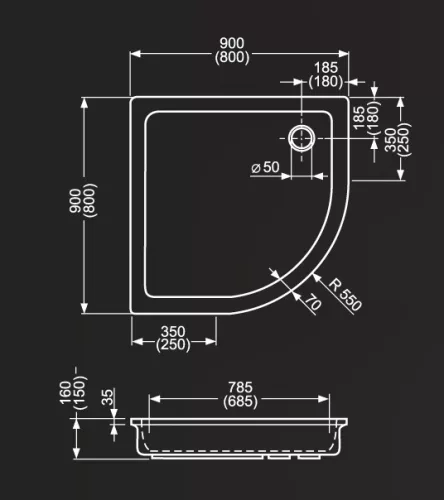 Zuhanytálca, Roltechnik Hawaii 900x900 íves :RT