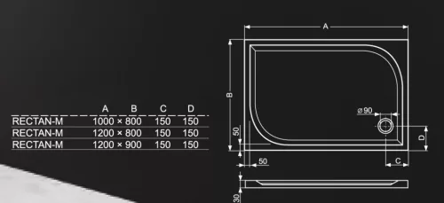 Zuhanytálca, Roltechnik Rectan-M 120x80 szögletes :RT
