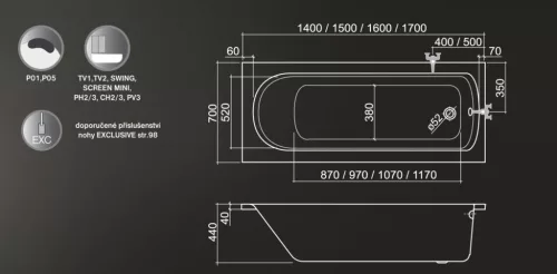 Kád, Roltechnik Vanessa Neo 140x70 egyenes : RT