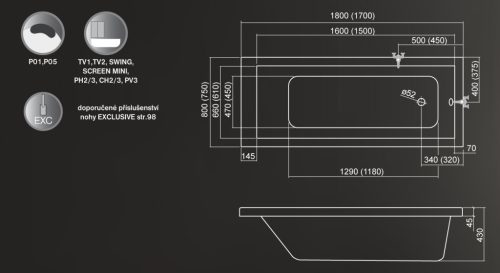 Kád, Roltechnik Kubic Neo 160x80 egyenes :RT