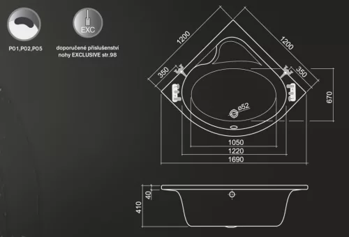 Kád, Roltechnik Flora Neo 120x120 akril sarok : RT