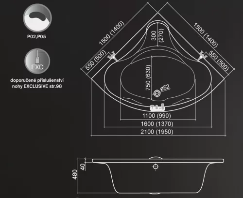 Kád, Roltechnik Sabrina Neo 150x150 akril sarok : RT