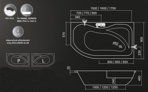 Kád, Roltechnik Activa 150x90 aszimmetikus sarok : RT