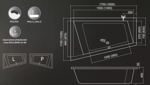 Kád, Roltechnik Kubic Asymmetric 160x103 aszimm. , akril sarok : RT
