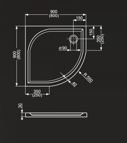 Zuhanytálca, Roltechnik Dream-M/900 íves műmárvány