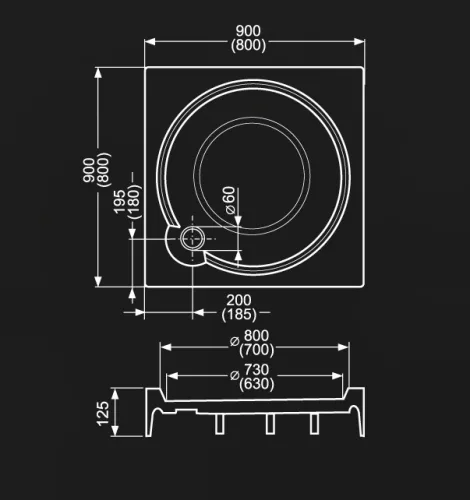Zuhanytálca, Roltechnik Aloha-P/900 szögletes Sanipro
