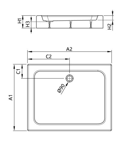 Zuhanytálca, Radaway Laros D 120x80 akril zuhanyálca előlappal