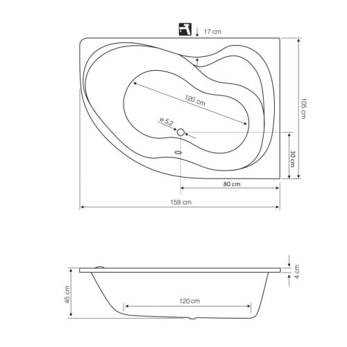 Kád, AQUALINE CIDLINA akril kád 160x105x47 cm, jobb, láb nélkül: G3614
