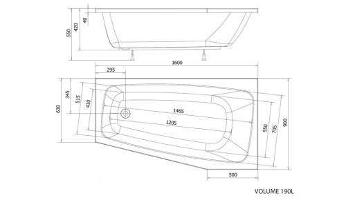 Kád, AQUALINE BEROUNKA akril kád 160x90x42 cm, bal, láb nélkül: A1690