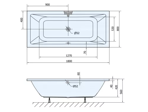 Kád, AQUALINE NISA 180x80x42 kád, 142 l: A1880