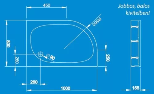 Zuhanytálca, Radaway Patmos E 100x80 jobbos akril zuhanytálca