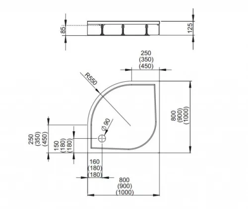 Zuhanytálca, Radaway Paros A 100x100 műmárvány zuhanytálca