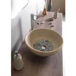   Mosdó, PRIORI kerámiamosdó, átmérő 42cm, bézs, kék mintával: PI011 Sapho