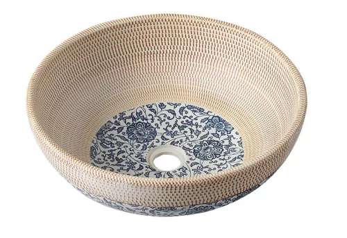 Mosdó, PRIORI kerámiamosdó, átmérő 42cm, bézs, kék mintával: PI011 Sapho