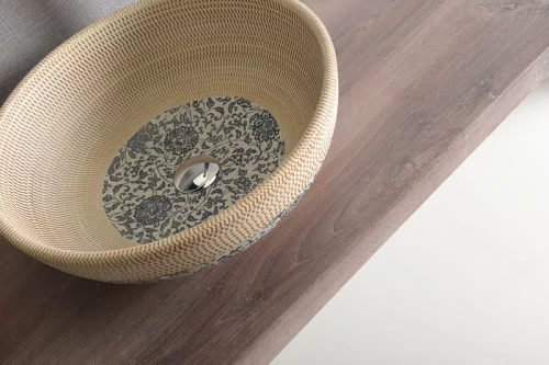 Mosdó, PRIORI kerámiamosdó, átmérő 42cm, bézs, kék mintával: PI011 Sapho