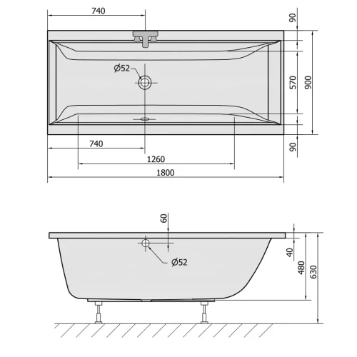 Kád, POLYSAN CLEO kád 180x90x48 cm, fehér : 13111 Sapho