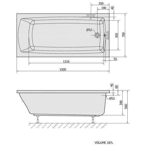 Kád, POLYSAN LILY kád 150x70x39 cm : 72273 Sapho