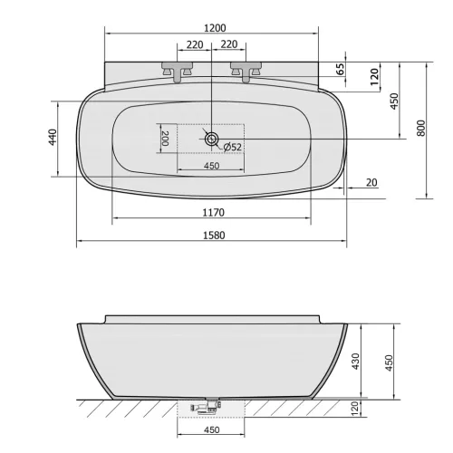 Kád, Sapho POLYSAN NIGRA térben álló öntöttmárvány 158x82x60 fehér 82511