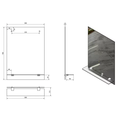 Fürdőszoba tükör, Aqualine APOLLO furattal, 22429