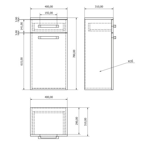Álló szekrény, AQUALINE VEGA szennyestartóval 40x78x31 fehér VG078