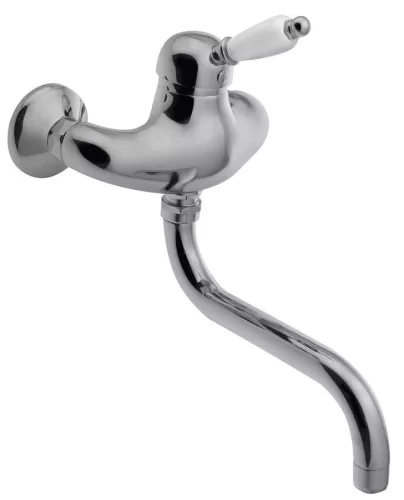 Mosdó csaptelep, KIRKÉ fali csaptelep, fehér karral, króm : KI15BC Sapho