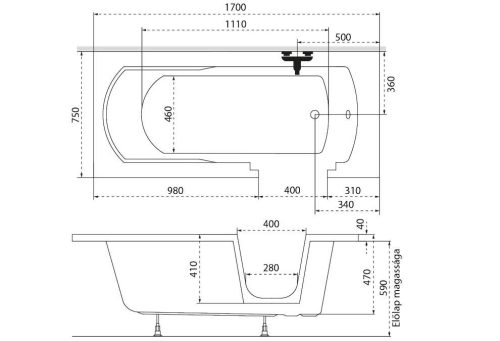 Kád, M-Acryl Héra akadálymentesített 170x75 Balos