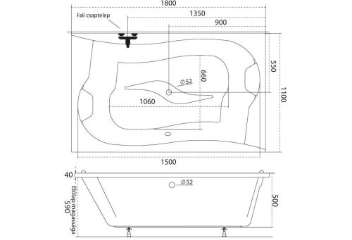Hidromasszázs kád, M-Acryl Royal  180x110 Activ 4+4+4 pneumatikus vezérléssel