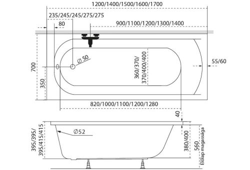 Kád, M-Acryl Mira egyenes 150x75
