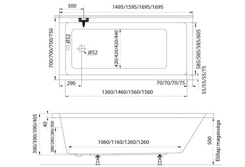Kád, M-acryl ECO KÁD 170x70 + LÁB